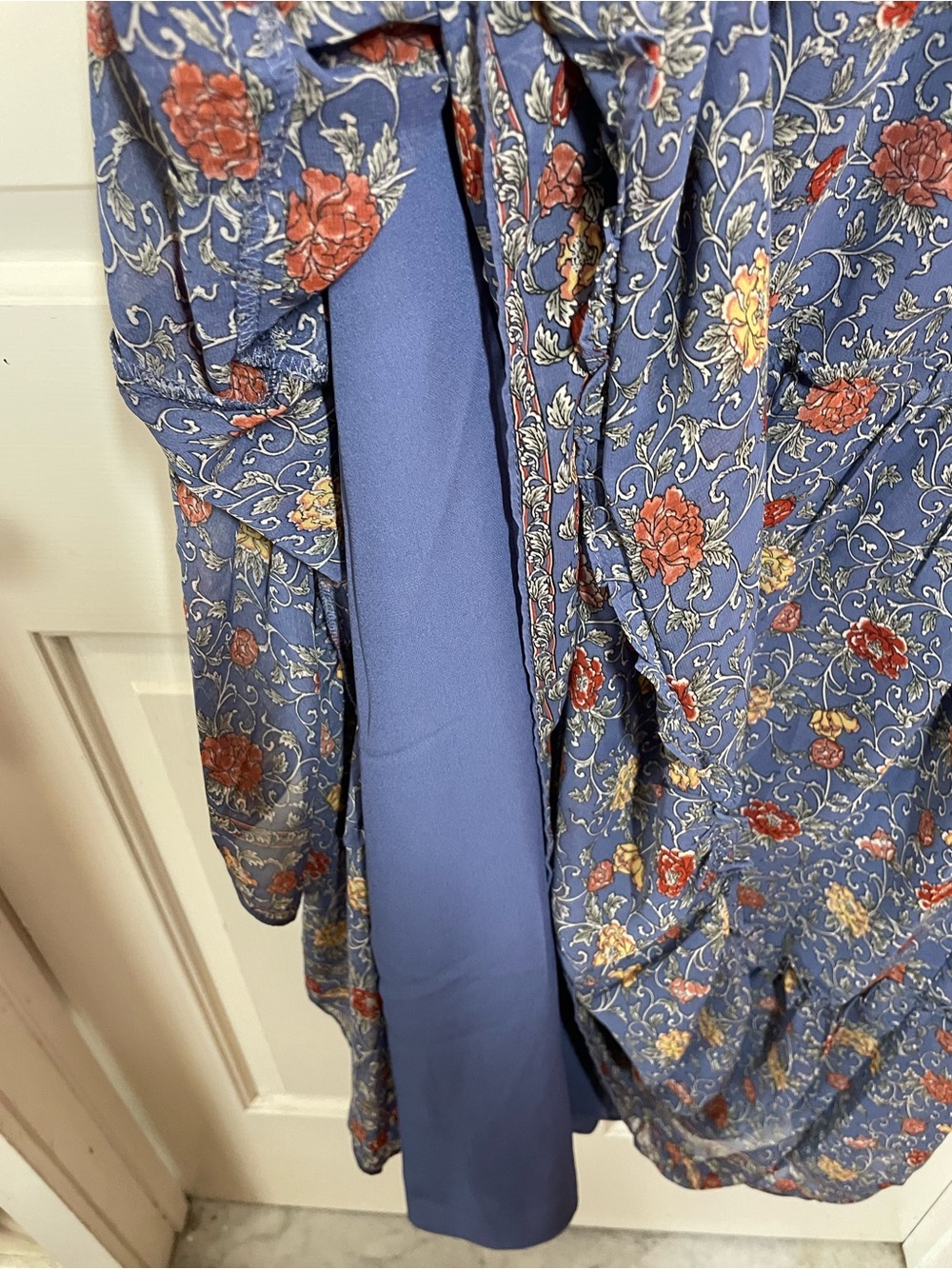 Max Studio London Blue Floral Short Sleeve Maxi Dress with Ruffled V-Neck sizeXL - Picture 4 of 5